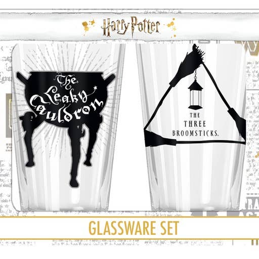 Harry Potter Three Broomsticks Logo  2pc 16oz Pint Glass Set