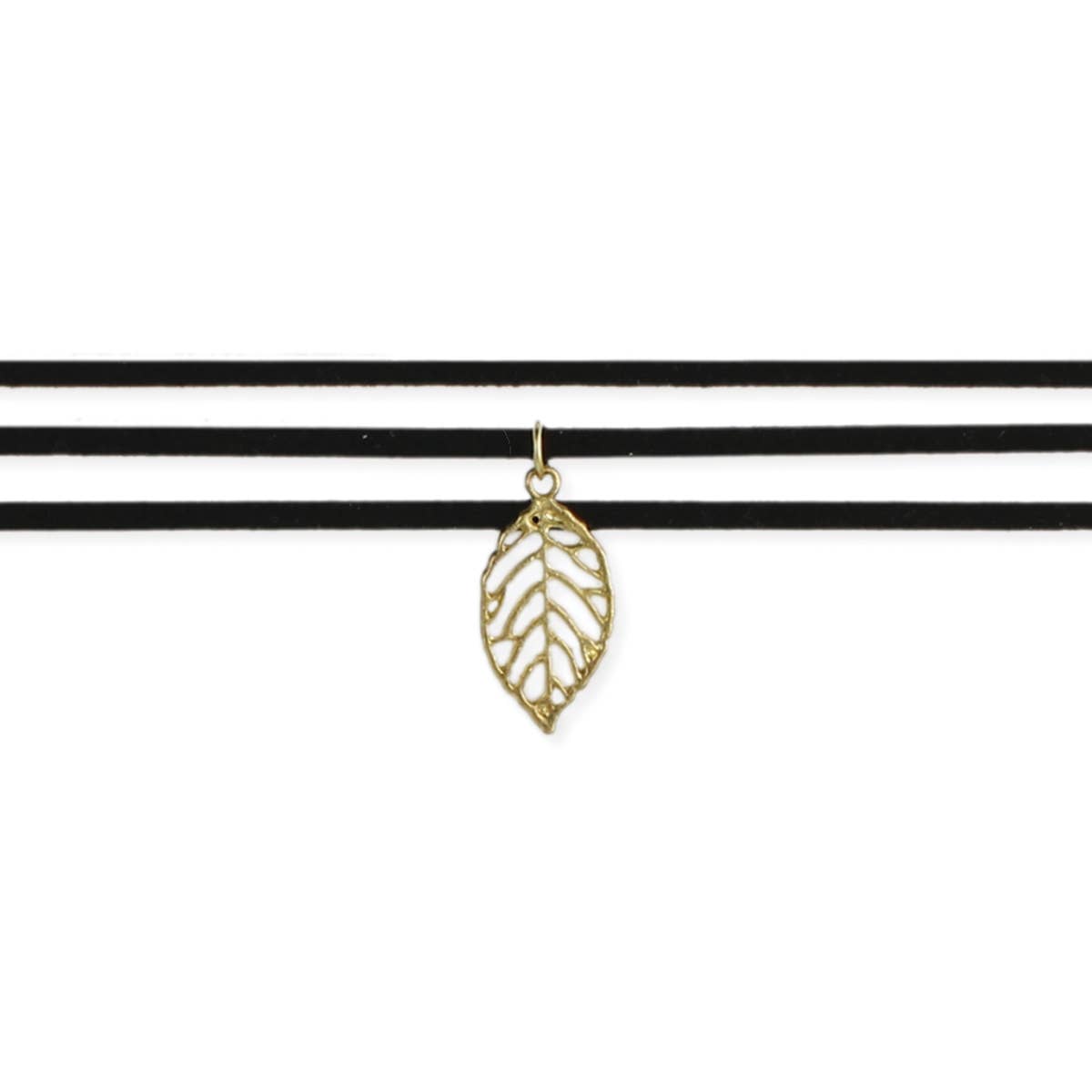 Black Suede 3 Line Gold Leaf Choker Necklace