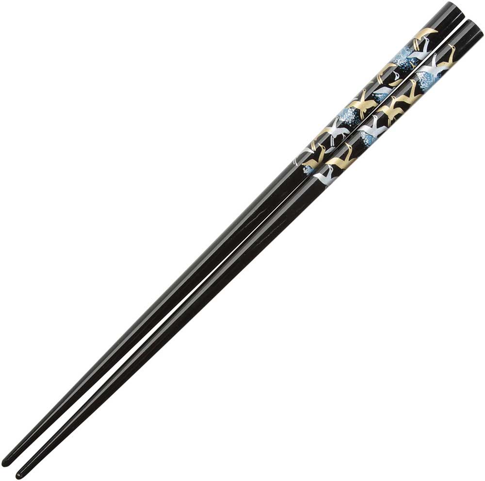 Cranes on Black Japanese Style Chopsticks