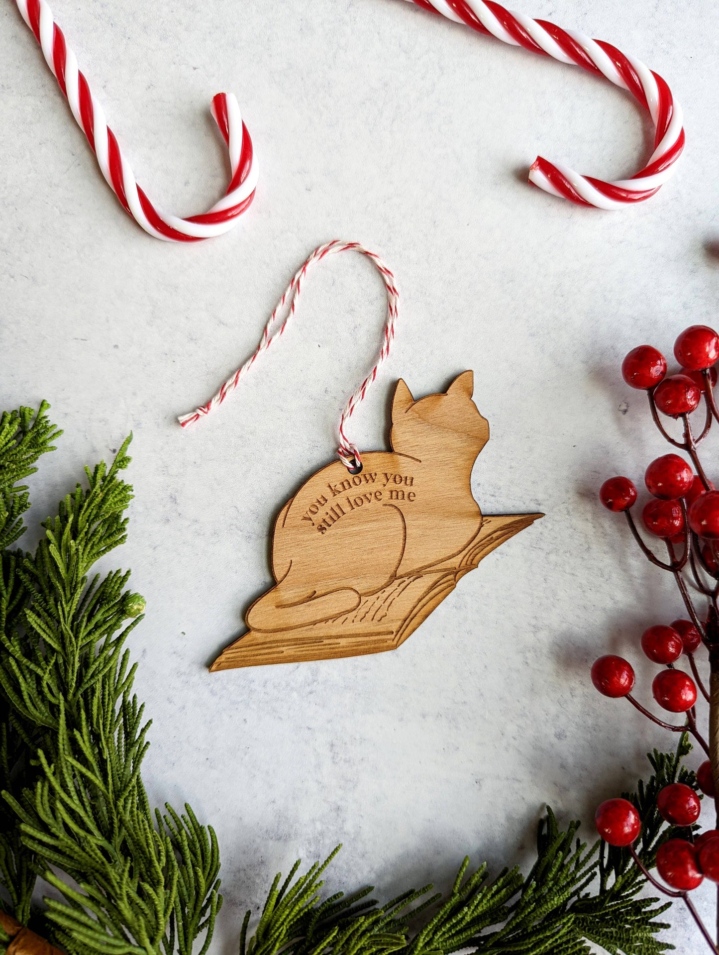 You Know You Still Love Me...Cat and Book Wooden Ornament