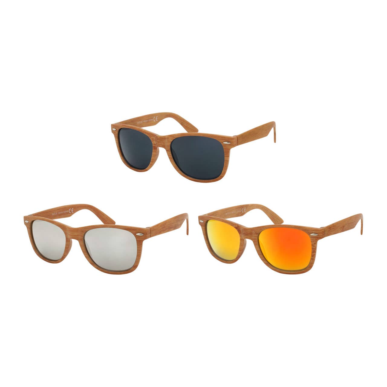 Classic Wayfarer Sunglasses Wood Look Color Mirror New