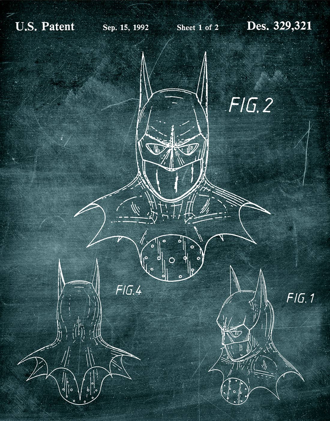 Wall Art: Batman Mask 1992 Patent Art Print - Superheroes