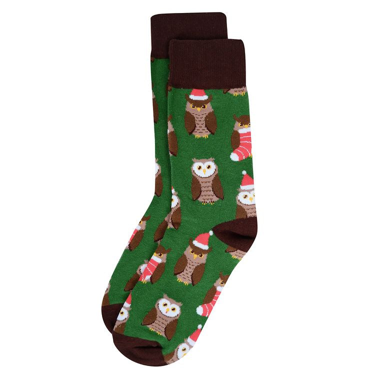 Men's Green Owl Holiday Novelty Socks