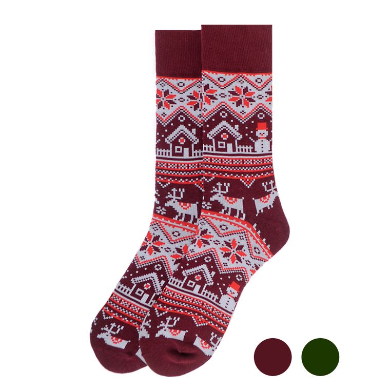 Men's Vintage Winter Pattern Novelty Socks - Green