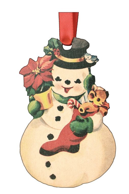 Vintage Snowman Printed Wooden Ornament